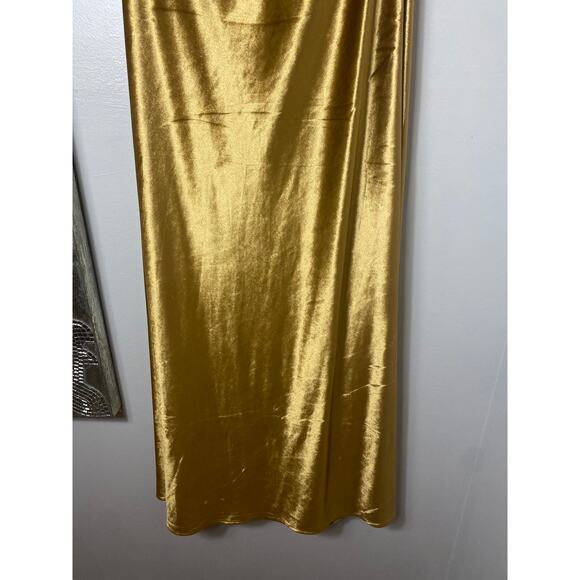 BARDOT DRESS XL MAXI CAPRI SLIP LONG GOWN VELVET VELOUR GOLD MARIGOLD OPEN BACK2 - Picture 11 of 15